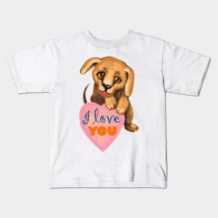 Cute dog. Baby pets. Puppy friendship love. Kids T-Shirt